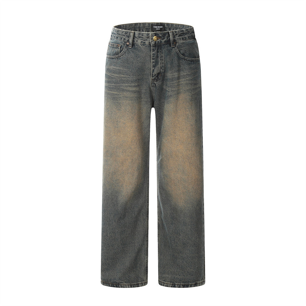 Pair of gray jeans on a white background