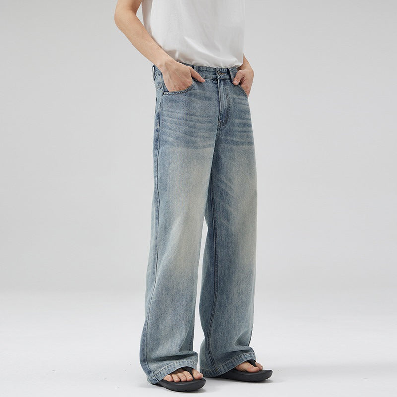 Men’s Light Blue Washed Jeans – Stretch Straight Casual Fit