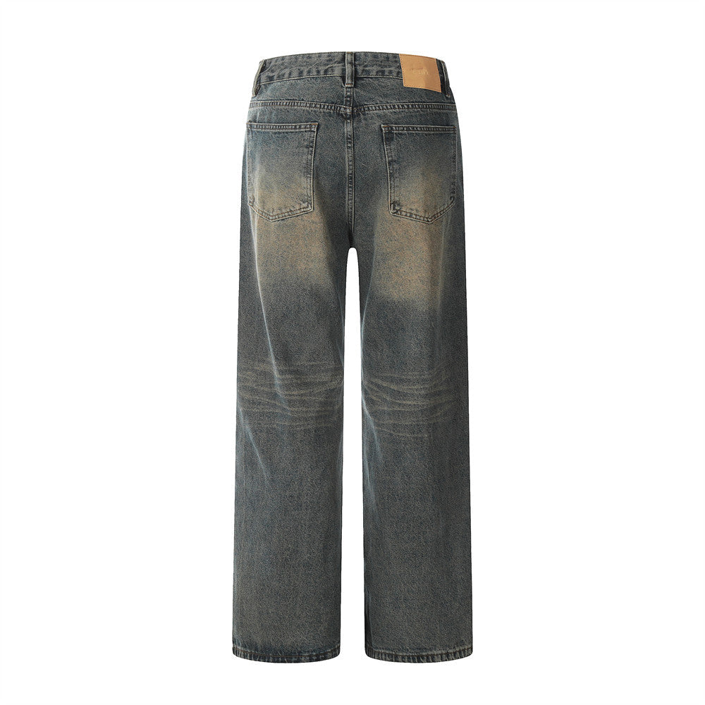 Men’s Washed Yellow Straight Leg Jeans – Vintage Denim Fit