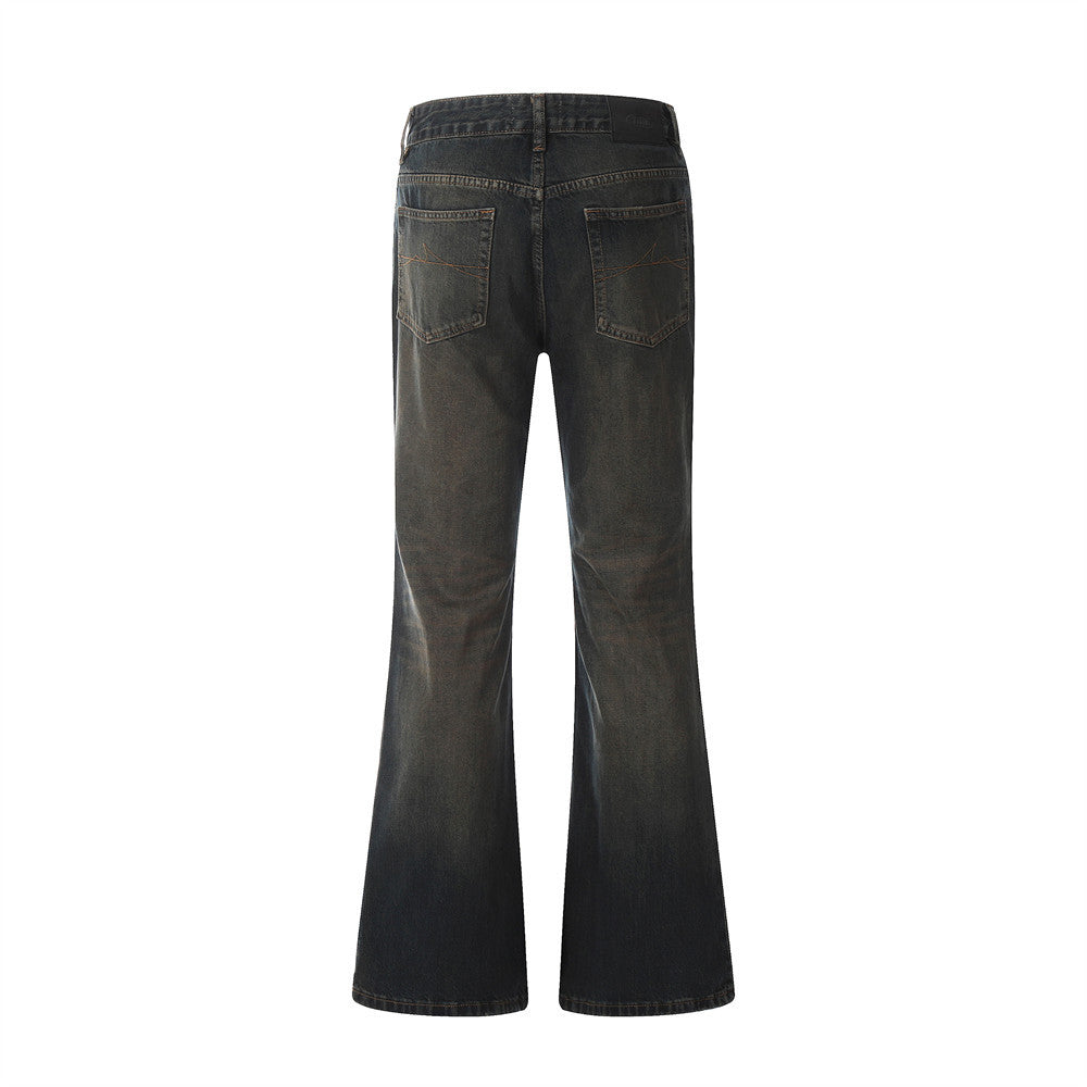 Black flared jeans on a white background