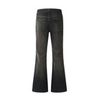 Black flared jeans on a white background