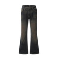 Black flared jeans on a white background