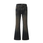 Black flared jeans on a white background