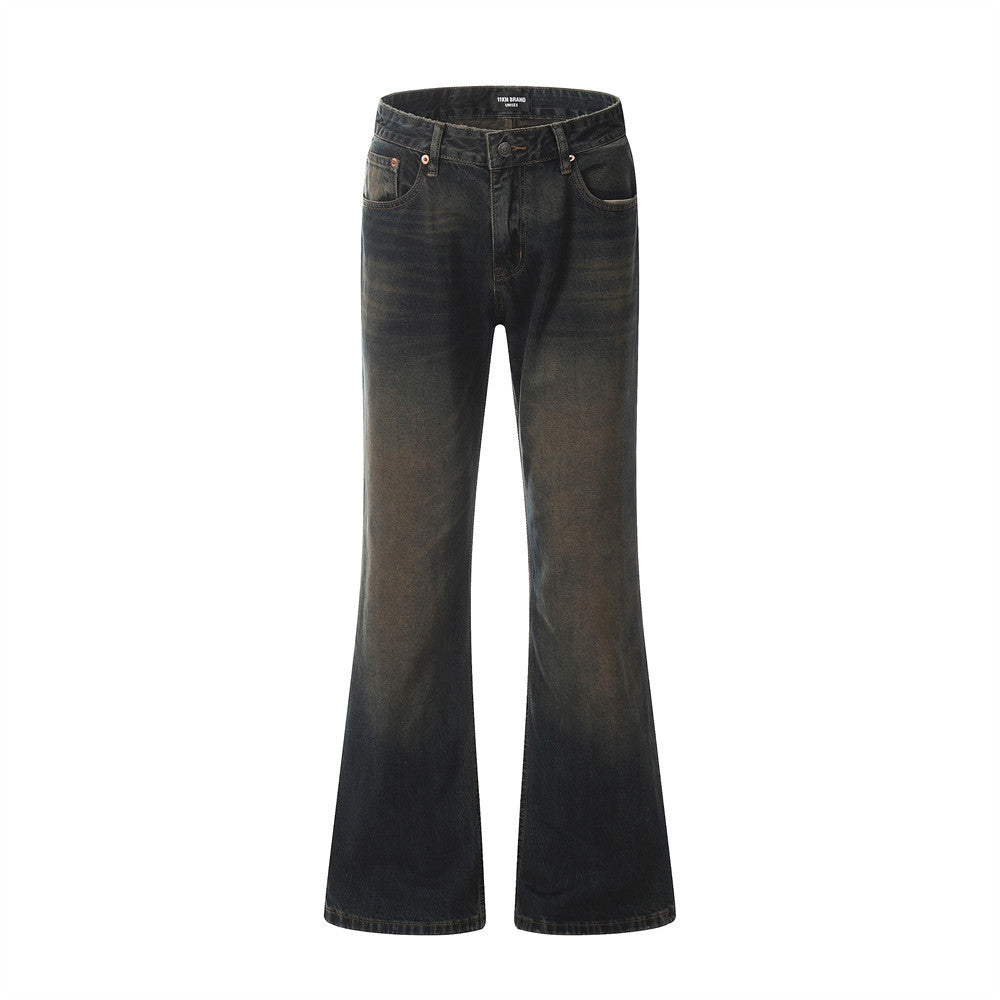 Black flared jeans on a white background